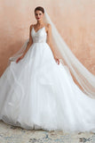 Ball Gown Spaghetti Straps Sleeveless Appliques Organza Cathedral Train Wedding Dress WH34369