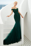 Gorgeous Mermaid Off The Shoulder Appliques Tulle Court Train Prom Dresses Party Dresses WH35338