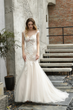 Sheath Sleeveless Appliques Tulle Wedding Dress WH35396