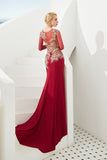 Mermaid Long Sleeve Appliques Beading Silk Like Satin Sweep Train Prom Dress WH39345