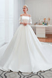 Ball Gown Long Sleeves Strapless Satin Cathedral Train Wedding Dresses WH39353