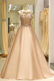 Stunning A Line Sleeveless Beading See-Through Satin Court Train Prom Dress Sequins Party Dress WH53718