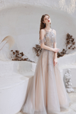 A Line Spaghetti Straps Beading Organza Floor Length Prom Dress Party Dress WH581018