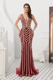 Sexy Deep V-Neck Mermaid Sleeveless Beads Prom Dress WH60716