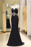 Vintage Mermaid Sleeveless Halter Beading Satin Sweep Train Prom Dress WH60724