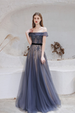 A Line Off The Shoulder Beading Tulle Floor Length Prom Dress Party Dress WH611017