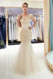 Stunning Mermaid Cap Sleeves Beading Tulle Floor Length Prom Dress Party Dress WH71697