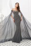 Mermaid Strapless Beads Sleeveless Prom Dress With Dress Shawl WH80307