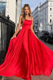 Shiny A Line Spaghetti Straps Red Long Prom Dresses WHR1123