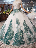 Off the Shoulder Beads Sweetheart Quinceanera Wedding Dresses with Green Appliques PW785