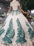 Off the Shoulder Beads Sweetheart Quinceanera Wedding Dresses with Green Appliques PW785