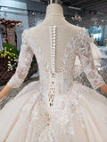 Princess Scoop Two Layers Ball Gown Wedding Dresses 3/4 Sleeves Wedding Gowns PW771