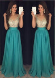 2017 Sexy Crew Neck Chiffon Long Tulle Beaded Stones Top Floor Length Prom Dresses uk PM162