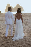 Sweetheart A Line Open Back Lace Chiffon Beach Wedding Dress