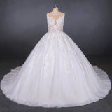 Princess Ball Gown Sheer Neck White Wedding Dress Lace Appliqued Bridal Dress W1146