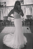 Spaghetti Strap V-Neck Vintage Lace Mermaid Backless Appliques Jersey Beach Wedding Dress PM882