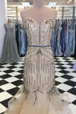 Elegant Sweetheart Tulle Beaded Long Mermaid Prom Dress Formal Dress P1241