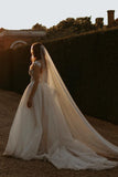 A-line Off the Shoulder Tulle Beach Wedding Dress with Appliques N119