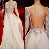 Charming Long Sleeves Floor-length Backless Long Prom Dress