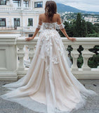 Princess A Line Off the Shoulder Sweetheart Beach Wedding Dress with Appliques W1236