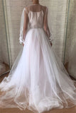 Jewel See Through Long Sleeve Ivory Lace Appliques Prom Dress Wedding Dress P1402