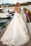 Gorgeous V Neck Tulle Ivory Wedding Dresses with Appliques N138