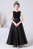 A Line Black Sequins Sleeveless Flower Girl Dress