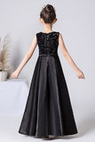 A Line Black Sequins Sleeveless Flower Girl Dress