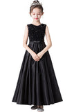 A Line Black Sequins Sleeveless Flower Girl Dress