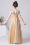 A Line Gold Sleeveless Flower Girl Dress