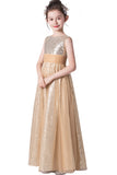 A Line Gold Sleeveless Flower Girl Dress