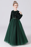 Black Tulle Long Sleeve Floor Length Flower Girl Dress With Sequins