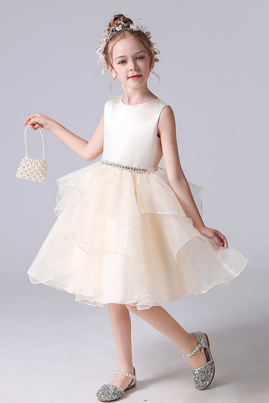 Cute A Line Sleeveless Short Flower Girl Dress With Beading Waist