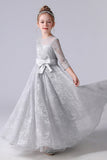 Elegant Appliques Long Sleeve Flower Girl Dress With Bow