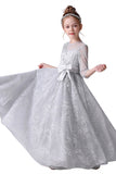 Elegant Appliques Long Sleeve Flower Girl Dress With Bow