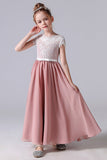 A Line Cap Sleeve Lace Appliques Chiffon Flower Girl Dress