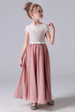 A Line Cap Sleeve Lace Appliques Chiffon Flower Girl Dress