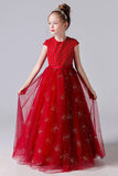 Red Beading Tulle Flower Girl Dress With Bow Belt