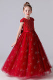 Red Beading Tulle Flower Girl Dress With Bow Belt