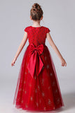 Red Beading Tulle Flower Girl Dress With Bow Belt