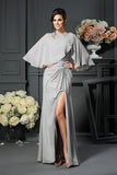 Elegant A-Line Grey One Shoulder Sleeveless Beads Slit Chiffon Mother of the Bride Dresses uk PH224