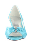 Sky Blue Peep Toe Beading Lower Heel Evening Shoes Wedding Dresses L-924