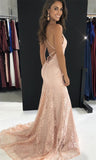 Elegant Straps V-Neck Burgundy Lace Mermaid Long Evening Dresses Prom Dresses P1361