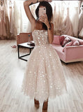 Elegant A Line Spaghetti Strap Tulle Homecoming Dresses PD1124