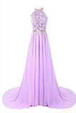 Halter Applique Open Back Long Chiffon Prom Dress Evening Dress PM490