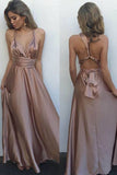 Sexy Blush V-Neck Sleeveless Floor Length Crisscross Back Prom Dress