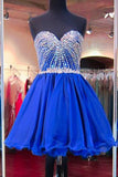 A-Line Royal Blue Shining Sweetheart Beading Short Mini Homecoming Dresses PM342
