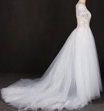 A Line Short Sleeves Beads V-Neck Lace Applique Wedding Dress Bridal Dress W1142