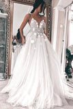 A Line V Neck Tulle Long Ivory Spaghetti Straps Lace Appliques Cheap Prom Dresses uk PH809