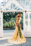 Chic Two Pieces Yellow Long Country Wedding Dresses With Lace Prom Dresses P1409